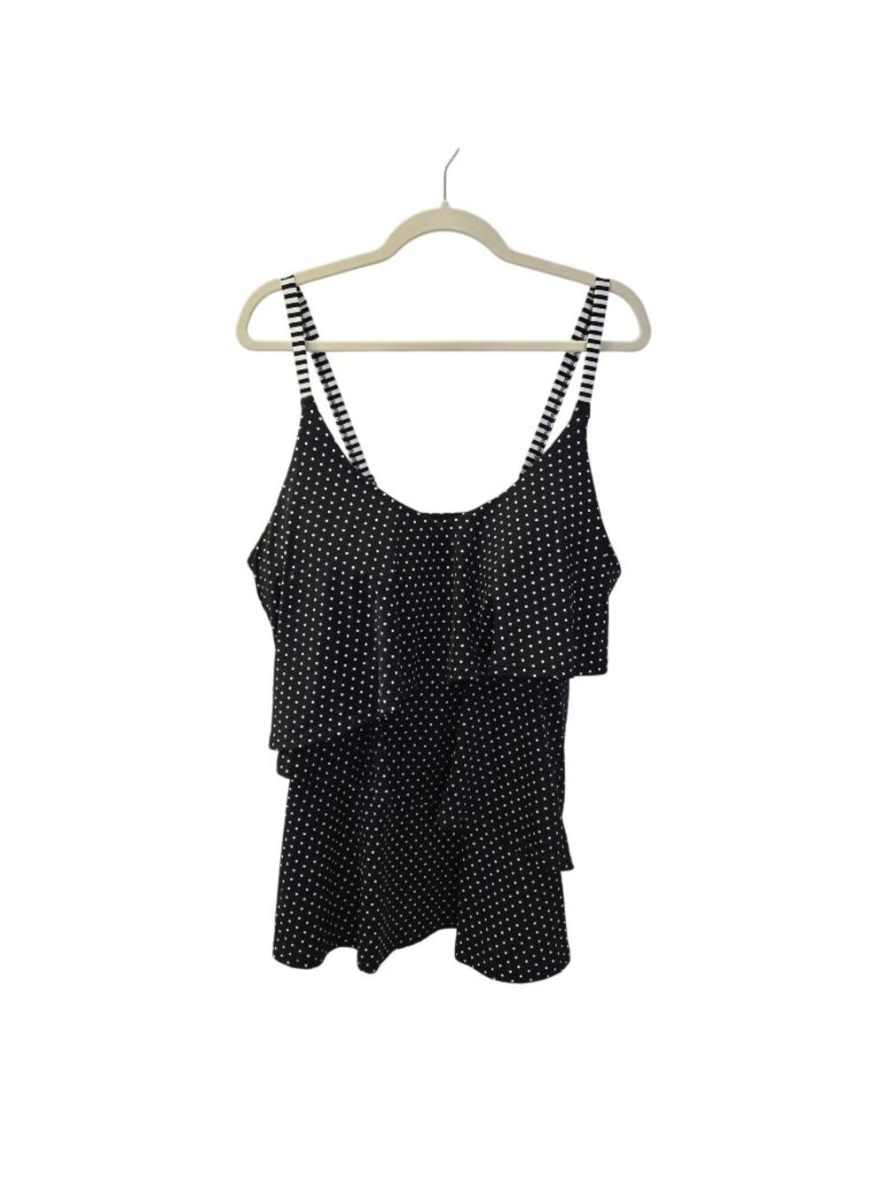 Cacique Swim Polka Dot Lightly Lined No Wire Tiered Swim Tankini Top Size 18